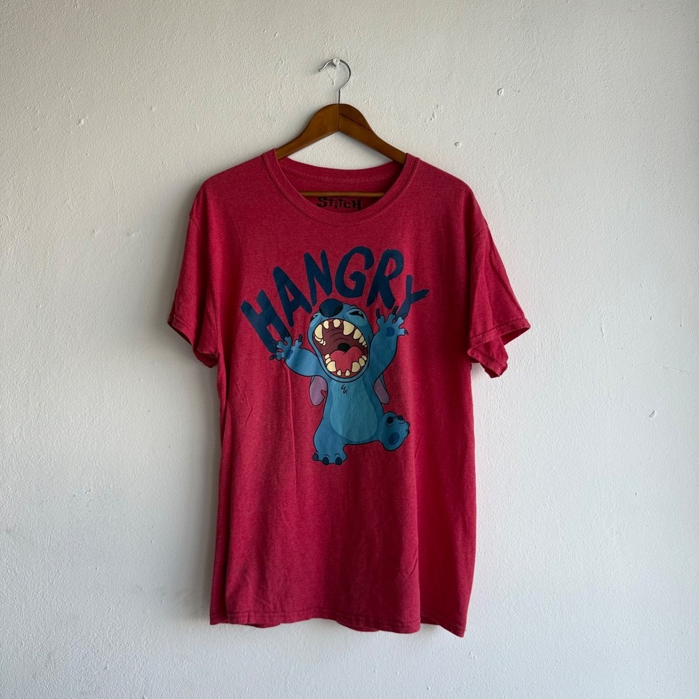 Disney Stitch Hangry Graphic Tshirt Mens Size Large Red Lilo And Stitch Cartoon